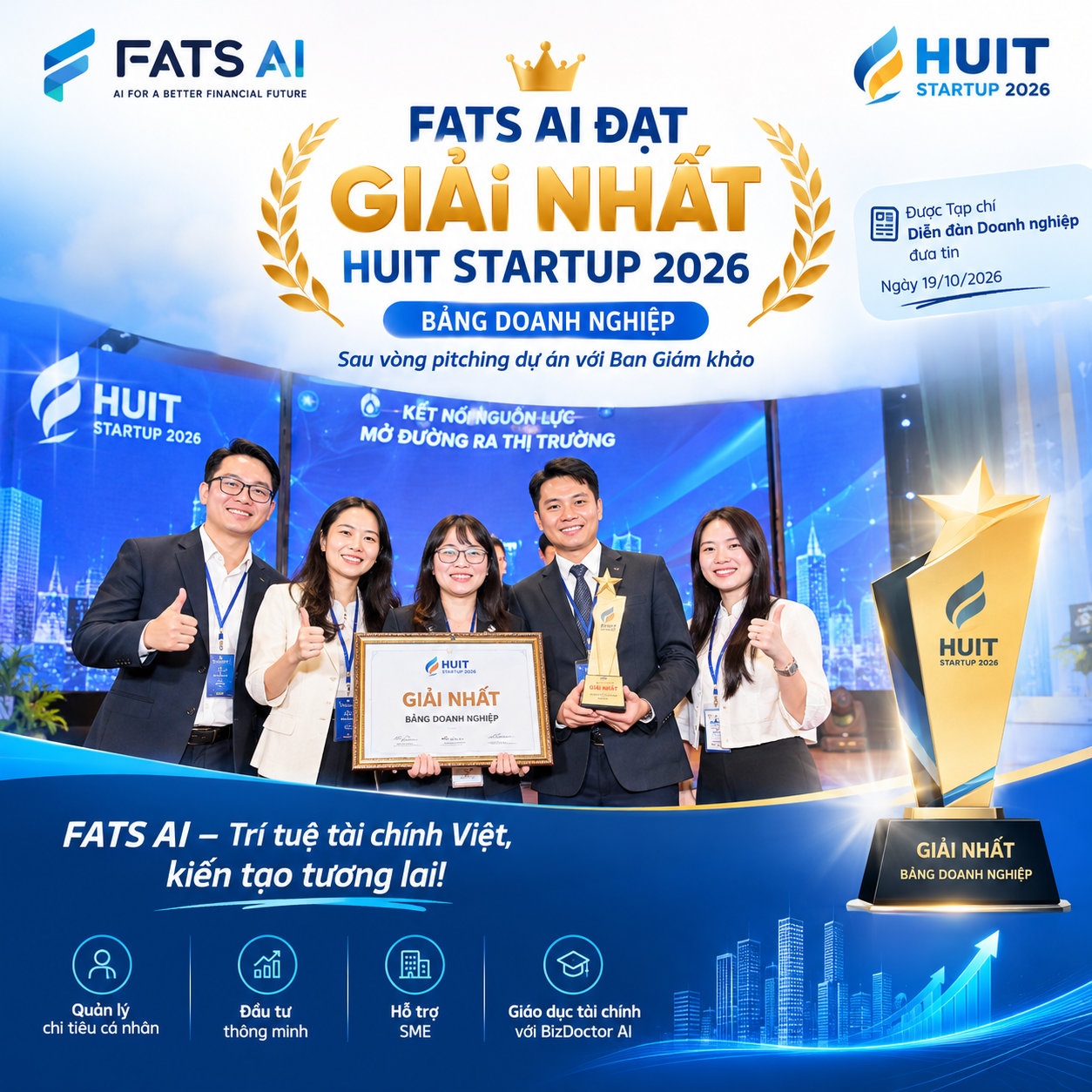 🏆 FATS AI CHÍNH THỨC CHINH PHỤC GIẢI NHẤT HUIT STARTUP 2026! 🇻🇳🚀