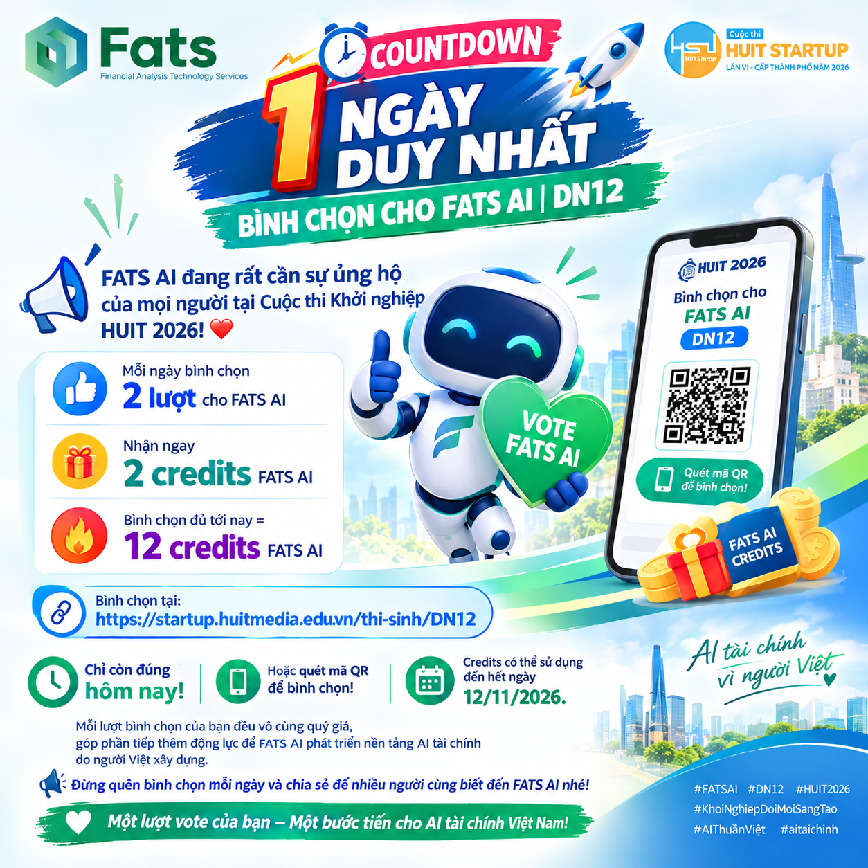 🚀 COUNTDOWN 1 NGÀY DUY NHẤT – BÌNH CHỌN CHO FATS AI | DN12 🇻🇳